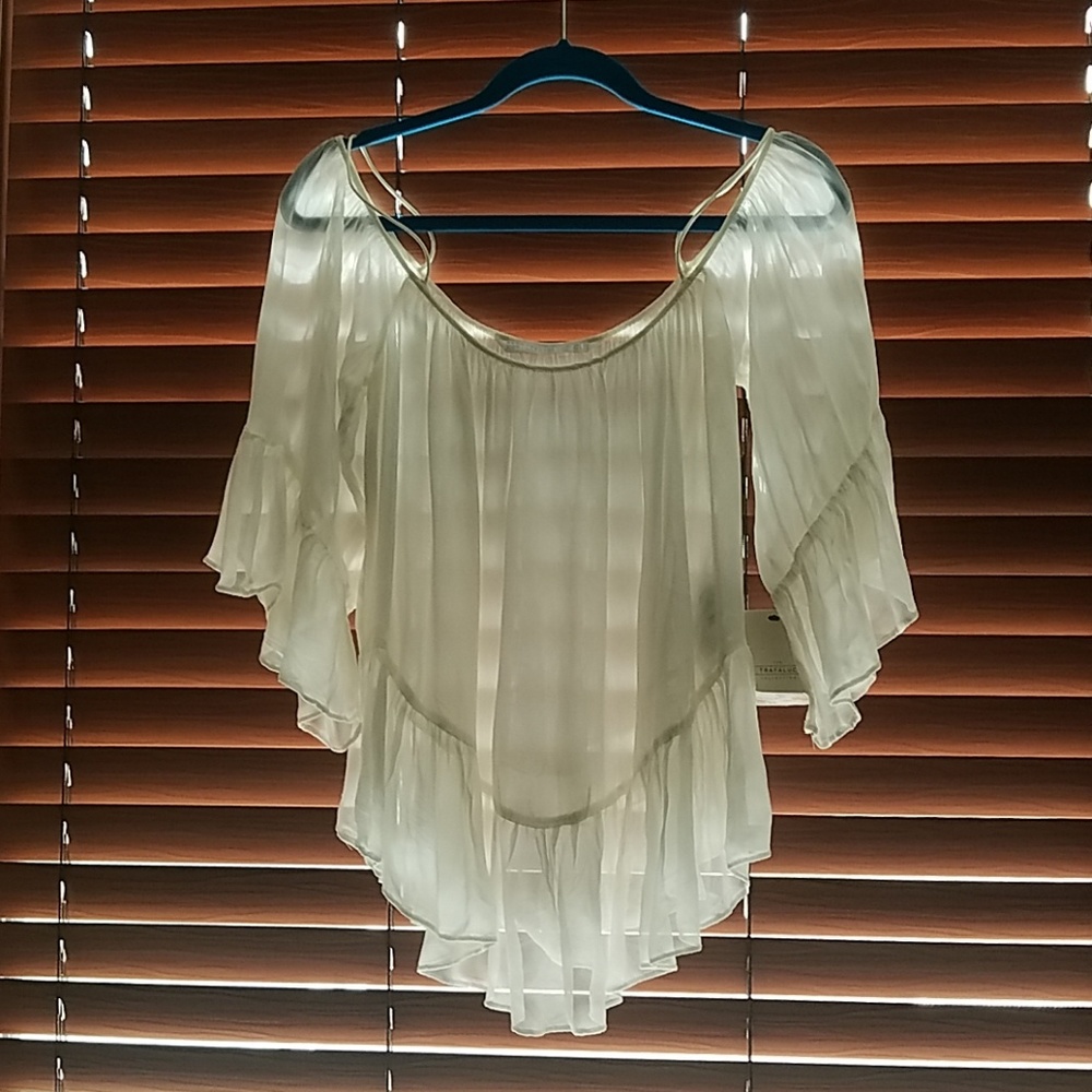 Sheer off the shoulder white blouse with bag